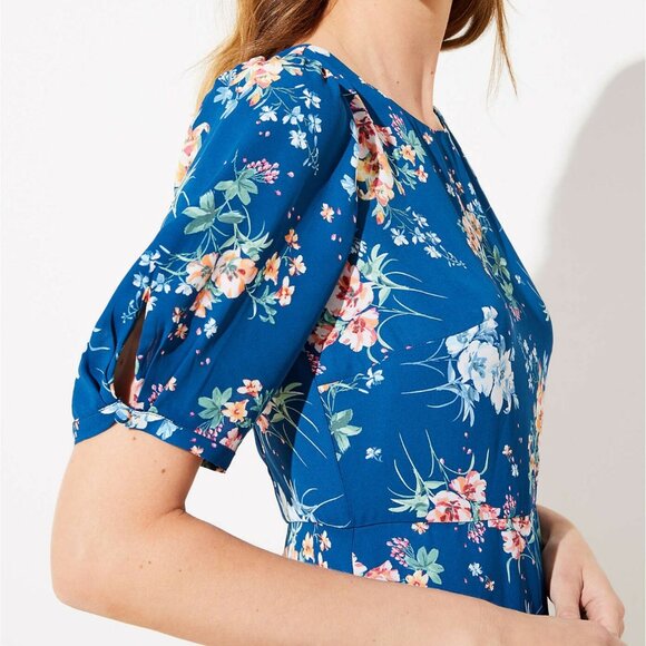 LOFT Floral Puff Sleeve Midi Dress - Picture 3 of 6